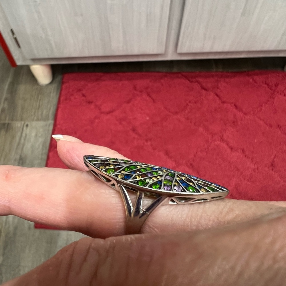 JTV Peacock Design Ring size 7 rhodium over sterling silver - Picture 2 of 6